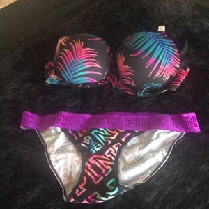 Pink underwear and bra set